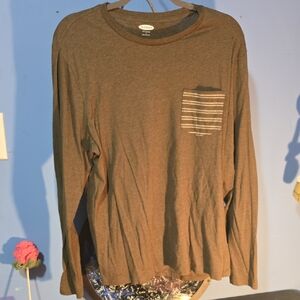 Old Navy Brown Long Sleeve Shirt with Striped Pocket